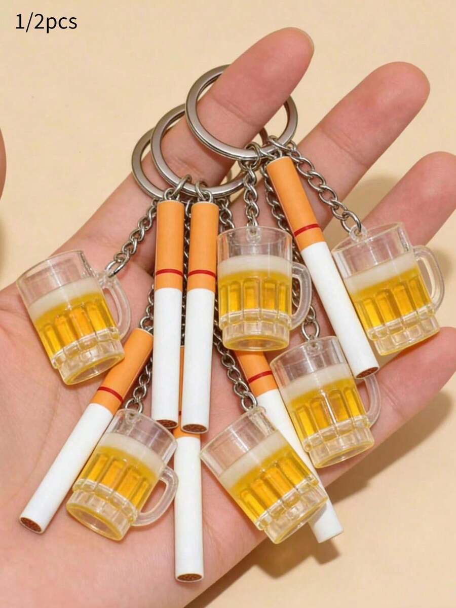 1/2件樹脂香菸與啤酒杯鑰匙圈吊飾附環,哥德風包包與錢包掛飾,中性款,情人節海灘日常裝飾禮物 - 黃色 - 查看 1