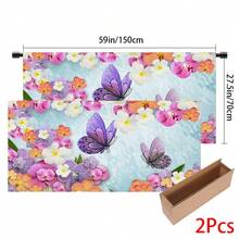 1pc, Home Decor, Butterfly Pattern Printed Table Skirt, Kitchen Small Curtain, Kitchen Cabinet Cover, With Curtain Holes, Easy To Hang, Rectangular, Machine Woven, Machine Washable, Kitchen Decoration And Accessories, Perfect For Kitchen Cabinets And Home Decor - Multicolor - View 16
