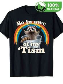 Unisex T-Shirt Funny Raccoon With Retro Rainbow Design Urban Style For Alternative Fashion Fans In Mexico - Black - View 1