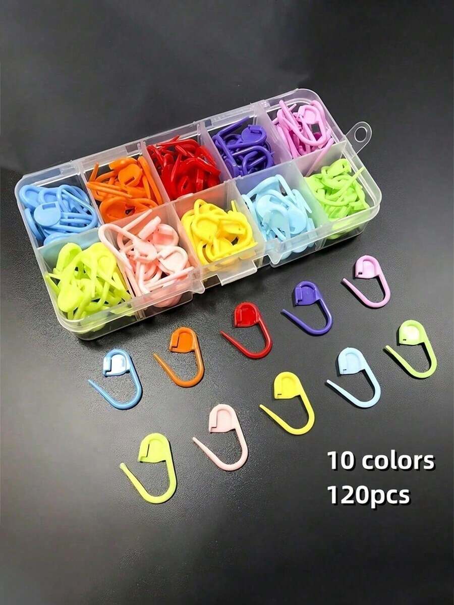 120pcs/10pcs/Box Crochet Stitch Markers With Storage Box, Suitable For Knitting, Crochet And Handmade Sewing Tools (10 Colors Randomly Shipped)