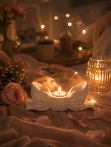 Neutral White Ceramic Candle Holder | Romantic Home Decor Accent Neutral Aesthetic Soft Luxury Romantic Decoration Cozy Room Atmosphere Minimalist Decor - New Model - View 4