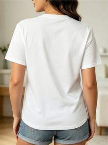 Camiseta Blanca para Mujer, Casual, Manga Corta, Cuello Redondo, Estampado de Cerezas, Ropa Casual de Primavera y Verano, Blusa Moderna a la Moda - Blanco - Ver 5
