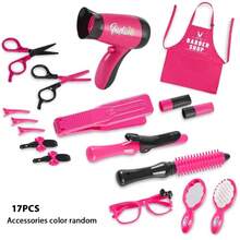 Conjunto de Beleza para Brincar de Cabeleireiro Infantil, 17 Peças Brinquedo de Salão de Beleza com Secador de Cabelo, Avental e Bolsa de Transporte, Jogo Interativo de Vestir para Meninas, Presente para Dia das Crianças, Ação de Graças, Volta às Aulas, Natal, Aniversário, Ano Novo e Feriados para Crianças - Multicolorido - Visão 15