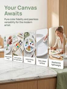 3/1pc White Paint Palette Set Multi-Section Mixing Tray For Watercolor, Gouache & Acrylic Painting, Ideal For Artists & Beginners - High-grade Plastic Palette - View 6