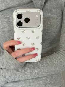 Casing Ponsel Polkadot Perak Berongga Gaya Jepang & Korea, Kompatibel dengan Apple 17 Pro Max, 17 Pro, 16 Pro, 15 Pro, 14 Pro, 13, Pelindung Ganda Tahan Guncangan, Desain Kreatif dan Unik untuk Wanita - Putih - View 2