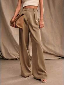 Women's 2026 Draped Casual Trousers, High Waist, Wide Leg Cut, Slimming Effect - 卡其色 - 查看 2