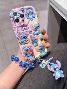 Disney Has Authorized, Phone Case - Chain Set, The Stitch Lilo & Stitch 3D Phone Case Plus A Silicone 3D Stitch Bracelet With Metallic Ring Removable Bracelet, Stitch And Angel Pattern, Compatible With Iphone17/16/15/14/13/12/11/XS/XR/X Plus Pro Max, A Stylish Cartoon Phone Case, The Perfect Gift Choice, Phone Protection, Durable Phone Cover, Great Gift For Friends And Family. - 白色 - 查看 1