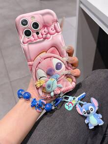 Disney Has Authorized, Phone Case - Chain Set, The Stitch Lilo & Stitch 3D Phone Case Plus A Silicone 3D Stitch Bracelet With Metallic Ring Removable Bracelet, Stitch And Angel Pattern, Compatible With Iphone17/16/15/14/13/12/11/XS/XR/X Plus Pro Max, A Stylish Cartoon Phone Case, The Perfect Gift Choice, Phone Protection, Durable Phone Cover, Great Gift For Friends And Family. - trắng - Xem 3