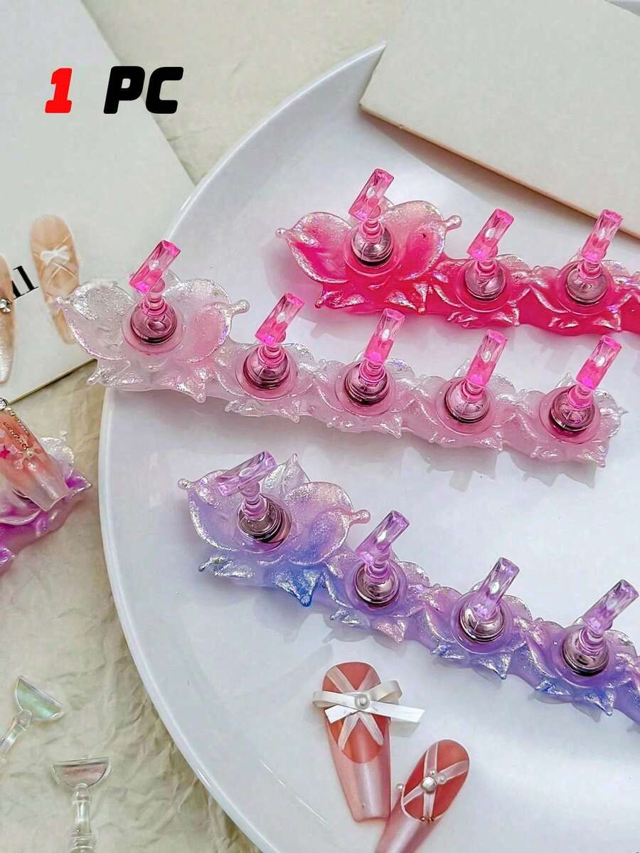 一套极光玫瑰磁性指甲油展示架,冰雪奢华压入式指甲贴片架,强磁性底座,适合假指甲艺术练习,玫瑰形亚克力美甲装饰工具,美甲沙龙和家庭美甲培训装饰指甲贴片架 - 彩色 - 查看 1