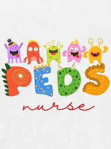 Nurse Print T-Shirt, PEDS Nurse T-Shirt, Gift For Nurses, Gift For Healthcare Workers, Retro Loose-Fit T-Shirt - 白色 - 查看 3