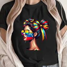 Women's T-Shirt With Flag And National Emblem Print, Latin American Culture Clothing, Casual And Comfortable, Ideal For Pride And Casual Wear, Na Shopping - 黑 - 查看 2