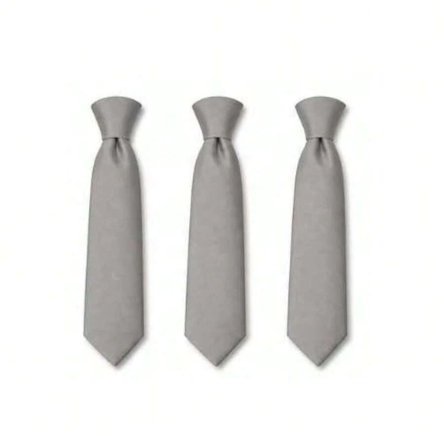 Set Of 3 Light Gray Ties For Groomsmen, Weddings, And Events - 銀灰 - 查看 1