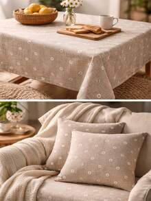 HHMC 1pc Daisy Embroidered Linen Fabric, Beige Textured Woven Cloth, Delicate Floral Pattern, Easy To Cut Material, Suitable For DIY Tote Bags, Pillowcases, Sewing Projects And Handmade Accessories - Linen - View 9