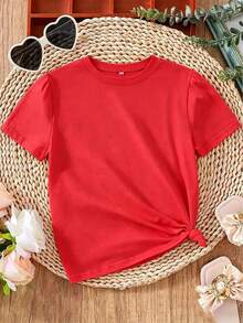 Women Floral Print Crew Neck Loose Casual T-Shirt, Short Sleeve Cheap Clothes Camiseta 100 Percent Cotton Clothing Women - 紅色 - 查看 2
