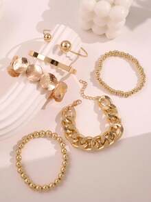 6pcs/Set Fashionable Unique High-End Elegant Exquisite Vintage Exaggerated Geometric Twisted Adjustable Bangle Bracelet Set For Women, Daily Wear, Holiday Party Jewelry - Multicolor - View 5