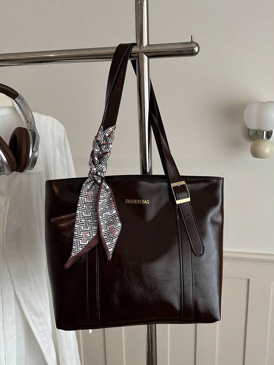 Vintage Large Capacity Handbag For Women, New Minimalist Fashion Versatile Commuter Shoulder Tote Bag - Coffee - View 1