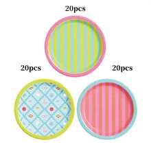 10pcs/30pcs/60pcs Piring Kertas Pesta Kolam Renang Warna-warni, 3 Desain 24 Pcs Dekorasi 7" , Motif Semangka, Motif Kacamata Modis, Dekorasi Ulang Tahun Musim Panas, Dekorasi Meja Bergaris, Penataan Meja Warna-warni untuk Pria dan Wanita - MultiWarna - View 8
