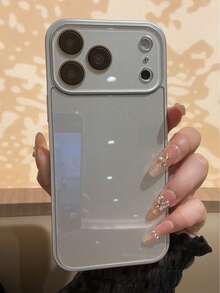 夏季純色馬卡龍玻璃裸感直邊內置鏡頭膜手機殼，適用於 iPhone 16 Pro Max、13、14 Pro、16、15 Pro Max、15、11/12、17 Pro Max/17 Pro/17，防指紋極簡全包覆保護殼 - 銀色 - 查看 4