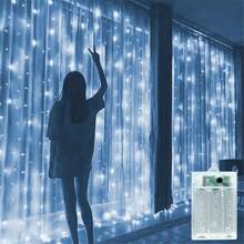 3/6m 電池供電 8 種模式 LED 窗簾燈，生日驚喜、聖誕樹裝飾、萬聖節、房間窗簾串燈、聖誕裝飾、婚禮 - 電池盒窗簾燈 - 查看 25