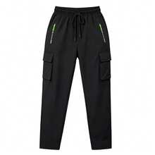 Women's Spring/Autumn Solid Color Multi-Pocket Cargo Pants, Straight Leg Zipper Outdoor Sports Long Pants - Black - View 3