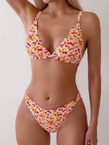 Nuevo bikini estampado para mujer 2026: bikini de dos piezas para la playa - Negro - Ver 8