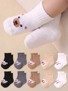 5 Pairs/Set Cute Bear Print Casual Elastic Mid-Calf Socks For Babies/Kids, Suitable For Daily Wear - Multicolor - View 1