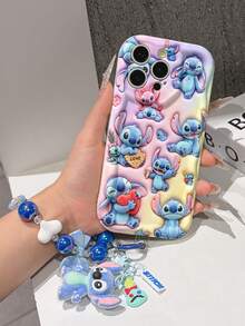 Disney Has Authorized, Phone Case - Chain Set, The Stitch Lilo & Stitch 3D Phone Case Plus A Silicone 3D Stitch Bracelet With Metallic Ring Removable Bracelet, Stitch And Angel Pattern, Compatible With Iphone17/16/15/14/13/12/11/XS/XR/X Plus Pro Max, A Stylish Cartoon Phone Case, The Perfect Gift Choice, Phone Protection, Durable Phone Cover, Great Gift For Friends And Family. - 白色 - 查看 6