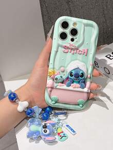 Disney Has Authorized, Phone Case - Chain Set, The Stitch Lilo & Stitch 3D Phone Case Plus A Silicone 3D Stitch Bracelet With Metallic Ring Removable Bracelet, Stitch And Angel Pattern, Compatible With Iphone17/16/15/14/13/12/11/XS/XR/X Plus Pro Max, A Stylish Cartoon Phone Case, The Perfect Gift Choice, Phone Protection, Durable Phone Cover, Great Gift For Friends And Family. - 白色 - 查看 6