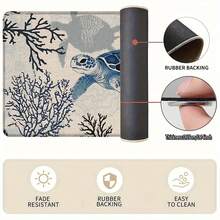 1pc Turtle Linen Rubber Kitchen Mat, Bathroom Non-Slip Pad, Door Mat And 2D Printed Rectangular Rug, Suitable For Living Room, Bedroom, Hallway, Bathroom And Laundry Room, Suitable For Indoor And Outdoor Home Decor - Multicolor - View 4