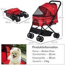 Oxford Red Dog Stroller, 76.5 X 52 X 95 Cm, For Small Dogs And Cats. - 紅色 - 查看 7