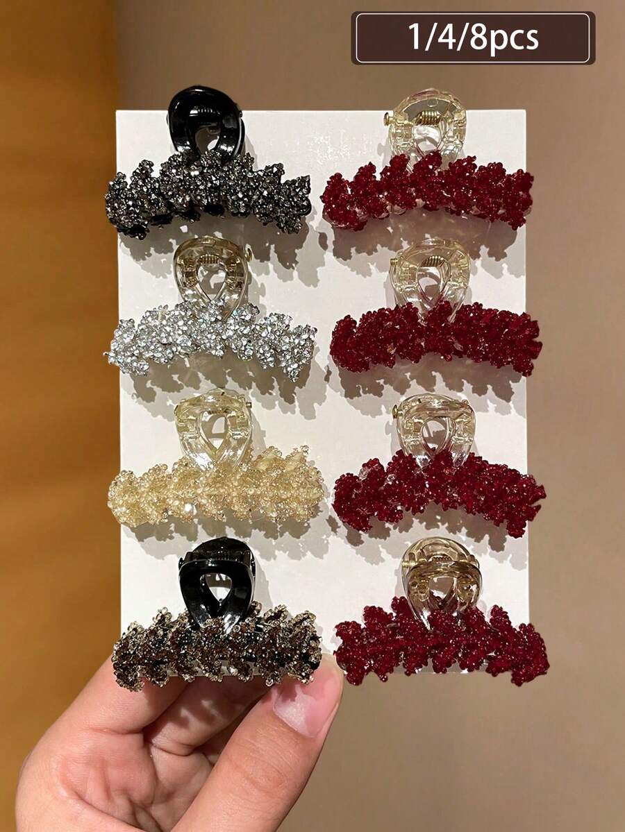 1/4/8个装彩色仿水晶水钻麦穗耳形发夹，优雅时尚发爪夹，适合女性，可打造公主发型，适合约会、海滩度假、搭配连衣裙、日常外出、送给女友的礼物、嘉年华、户外拍照、春季配饰，易于造型，实用单品！夏季穿搭