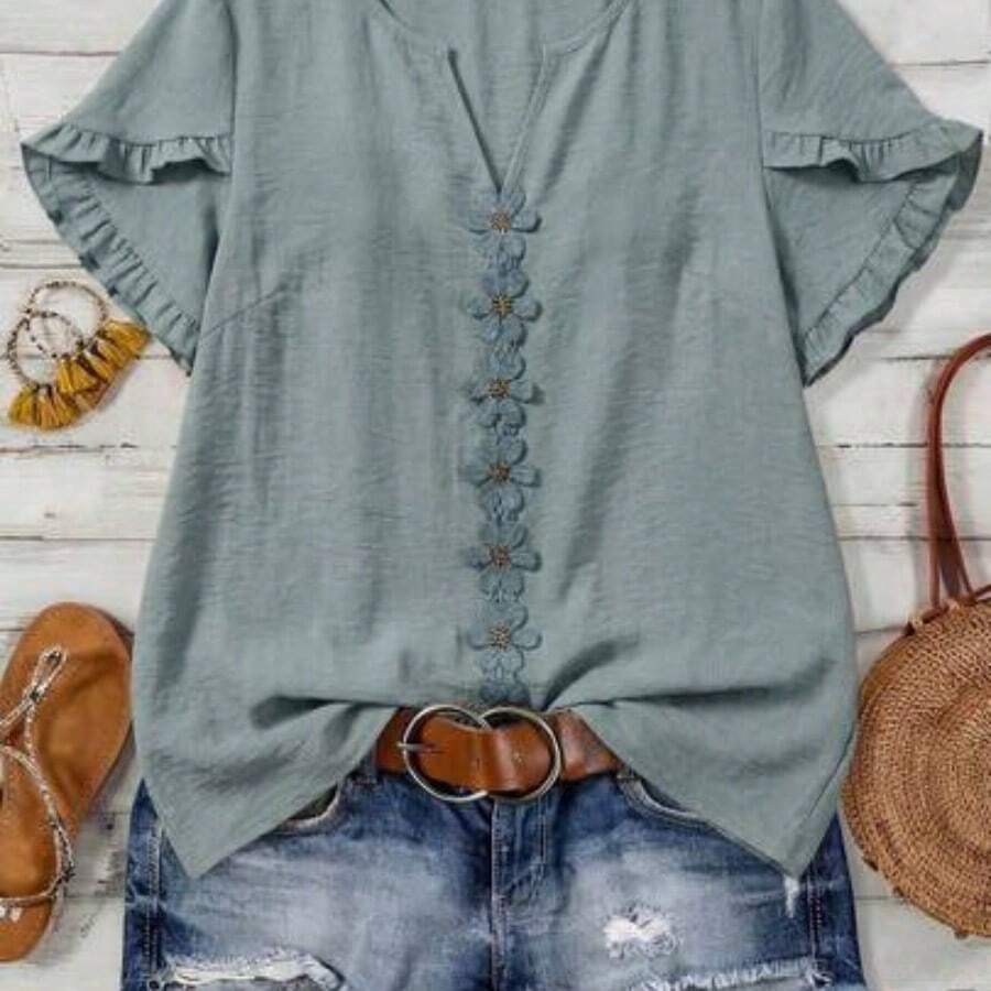 dahkjdgajy Blusa casual de verano de resort tejida para mujer - Verde - Ver 1
