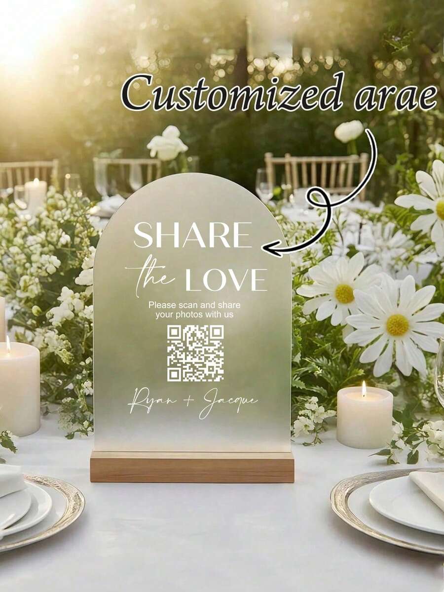 1pc Share Love Wedding QR Code Sign, Wedding Photo Sign, Capture Love, Wedding QR Code Sign, Modern Wedding Arch Sign - Multicolor - View 1