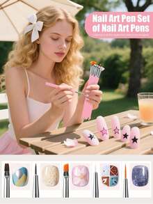 80-Piece Pink Series Nail Tool Set, 48-Grid Reusable Nail Clay, 10 Nail Stands + 2 Clear Bases, 15 Nail Brushes + 5 Dotting Pens, For Displaying And Practicing Nail Tips, Magnetic False Nail Stands, For Displaying And Practicing Professional Nails, W - Apricot - View 2