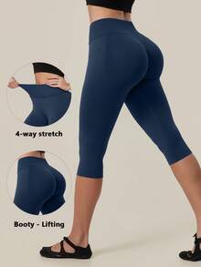 TimeOff Women's 1pc Solid Color Tummy Control Butt Lifting Slimming Sports Mid-Length Shorts - Navy Blue - View 11