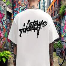 Camiseta de Hombre con Estampado de Letras de Graffiti y Diseño de Pincel - Negro - Ver 5