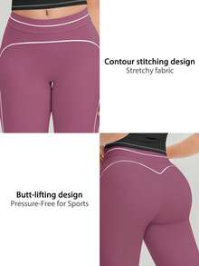 NcmRyu Women's 1pc Contrast White Stripe Butt-Lifting Slim Flare Pants - Purple - View 4