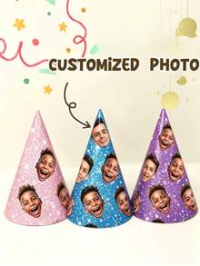 Personalized Photo Party Hat, Customized Glitter Birthday Party Hat, Customized Photo Paper Party Hat, Unisex, Decorative, Suitable For Weddings, Anniversaries, Baby Showers, Group Celebrations, Birthday Party Decor, Birthday Gifts, Photo Props - Multicolor - View 8