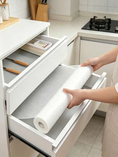 1 Roll Small Transparent Dotted Texture Drawer Liner, Cabinet Liner Non-Slip, Kitchen Countertop Sticker, Wardrobe Shoe Cabinet Liner, Cushioning