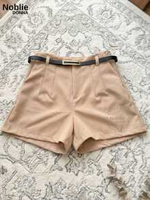 Set Of 3 Women's High-Waisted Tailored Shorts + 1 Free Belt - 1件黑色 1件米色 1件藏青色 - 查看 4