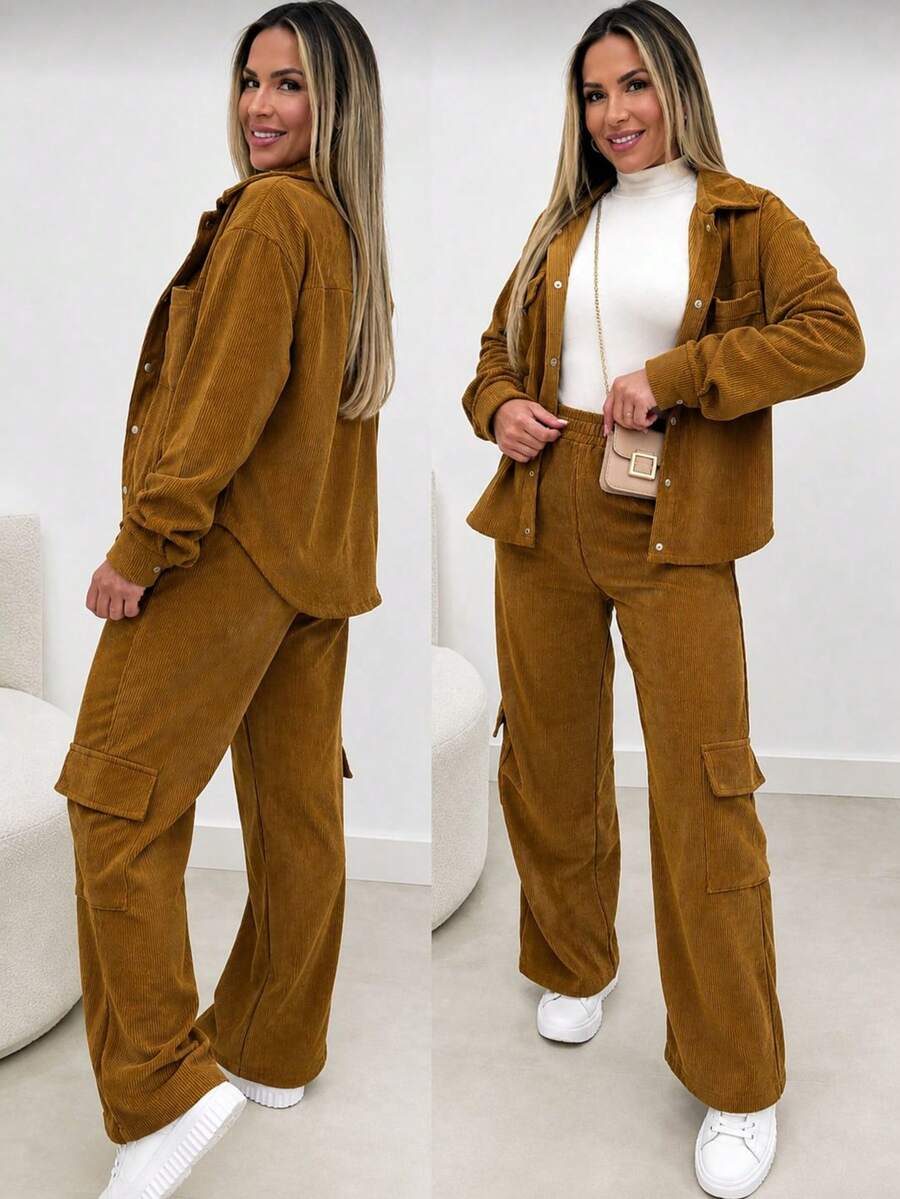 Women's Chic Velvet Winter Set - Mustard Yellow - View 1