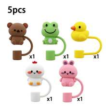 1/3/5/10pcs Cute Floral Decor, Dust-Proof Drinking Straw Animal Straw Caps, Silicone Bottle Caps, Party Favors, Reusable Straw Tops For Homes And Parties Back To School - Animal Straw Cover - View 9