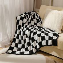 2026 Sofa Cover, Checkered Velvet Cover, Checkered Pattern Cover, Knitted Cover, Small Air Conditioning Cover, Half-Velvet Nap Cover. - Black - View 1