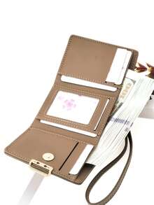 MINGYOU Short Handheld Trifold Wallet, PU Women's Multifunctional Wallet With Zipper, Large Capacity Coin Purse, ID Card Holder - Camel - View 7