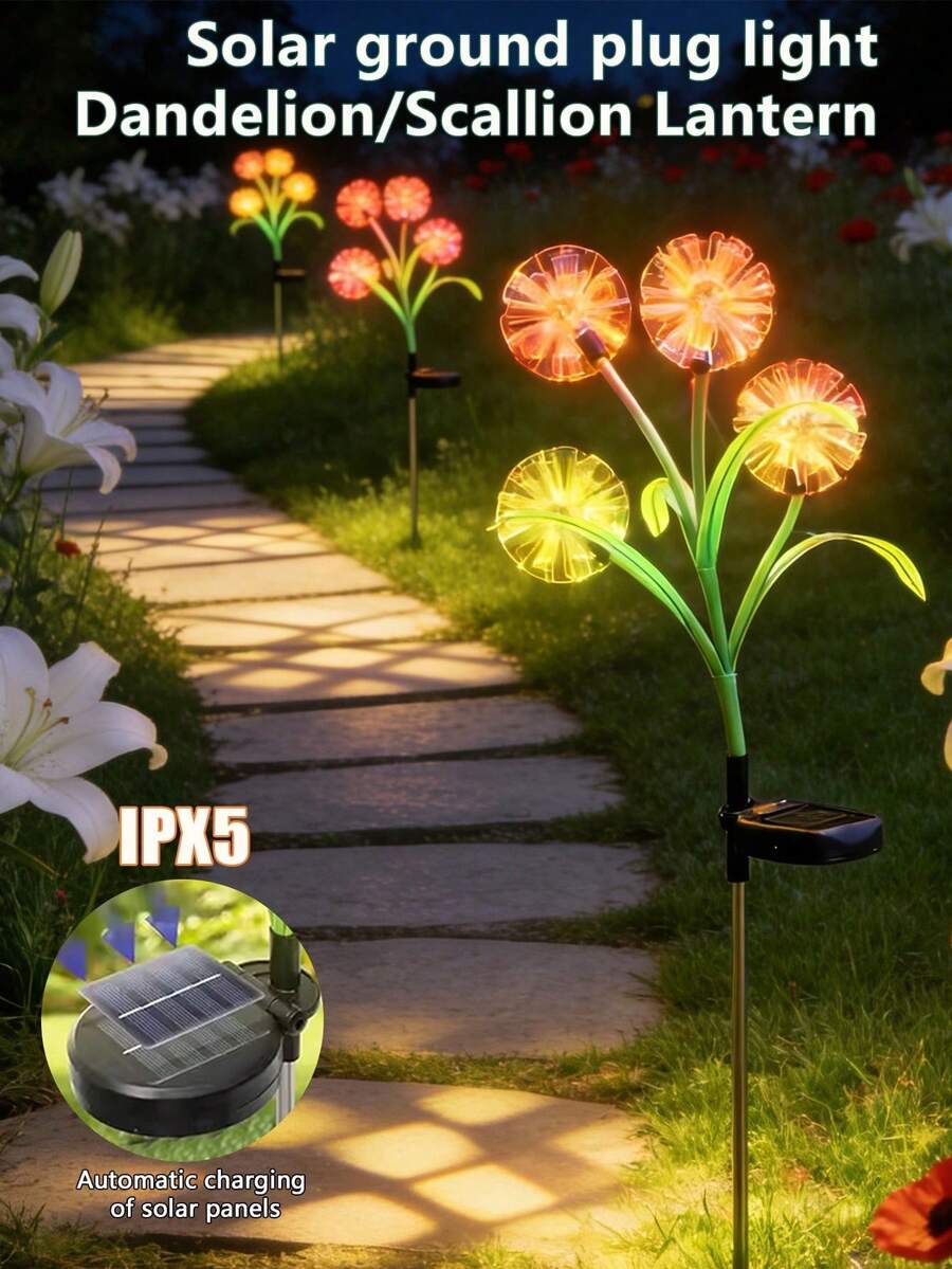 Solar Powered Dandelion RGB Color Changing LED Garden Stake Light, With Light Sensor Auto On/Off, IPX5 Waterproof Outdoor Decorative Landscape Light, Suitable For Yard Garden Patio Lawn Pathway Decoration
