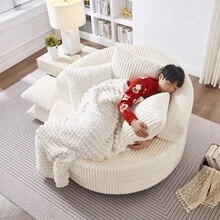 360° Swivel Sofa Chair Modern Corduroy Leisure Sofa Round Chaise Lounge With 5 Removable Pillows For Living Room Bedroom - Beige + Foam+Spring + 1 Seat1 - View 1