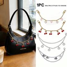 1pc Cherry Chain Bag Jewelry,Y2K Style Alloy Chain,Handbag Decorative Chain Butterfly/Heart/Star Keychain Decoration,Pink Heart And Galaxy Pendant - Multicolor - View 1