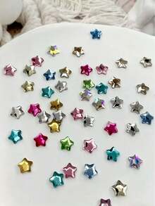 100pcs Assorted Size Colorful 3D Star Rhinestones Nail Art Charms, Random Color And Size Combination; Flat Bottom Asymmetric Star Nail Decorations, Including Rose Red, Ocean Blue, Light Pink And More, 3D Nail Rhinestones, Nail Art Stones, Nail Art Tools, Women/Girls Nail Accessories, Nail Art Stickers - Multicolor - View 6