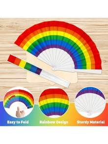 6/12Pcs Rainbow Pride Fan, Collapsible Folding Hand Fan For Pride Parade, Plastic Portable Foldable Fan For Pride Month Party Decor - Multicolor - View 3