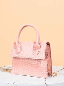 Bolso de moda con asa de cadena de cuero charol brillante tipo espejo - Rosa - Ver 4
